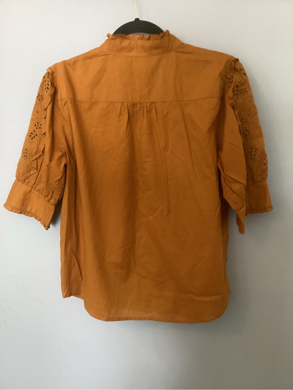 J. Crew Mustard Eyelet Ruffle Front Blouse - Picture 2 of 5